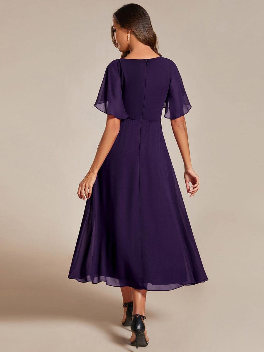 ever DAHLIA|V-Neck Chiffon Midi Wedding Guest Dress with Waist Applique(Final Sale)