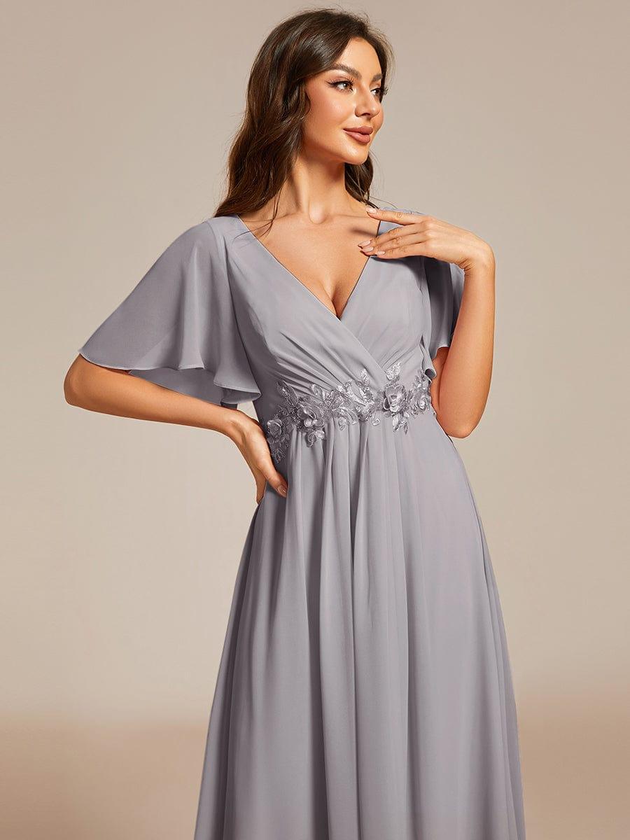 ever DAHLIA|V-Neck Chiffon Midi Wedding Guest Dress with Waist Applique(Final Sale)