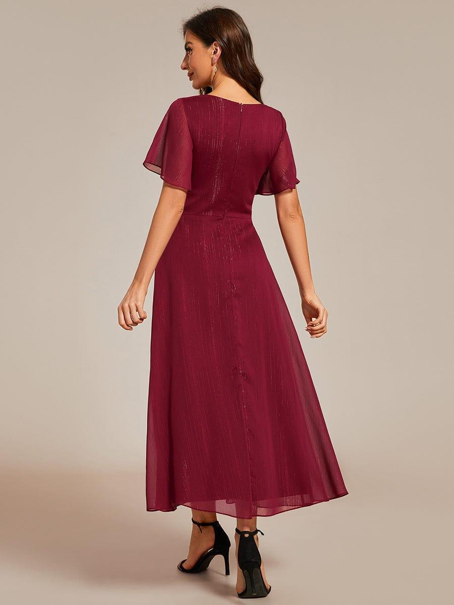 ever OPAHL|Glitter Short Sleeve A-Line Midi Wedding Guest Dress with Ruffled Hem