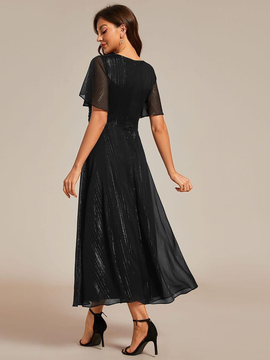ever EMBER|Shimmering Long Sleeve V-Neck Chiffon Twist Knot A-Line Evening Dress