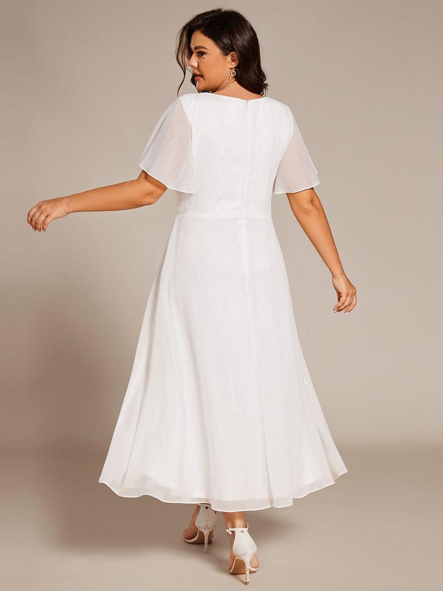 ever OPAHL|Glitter Short Sleeve A-Line Midi Wedding Guest Dress with Ruffled Hem