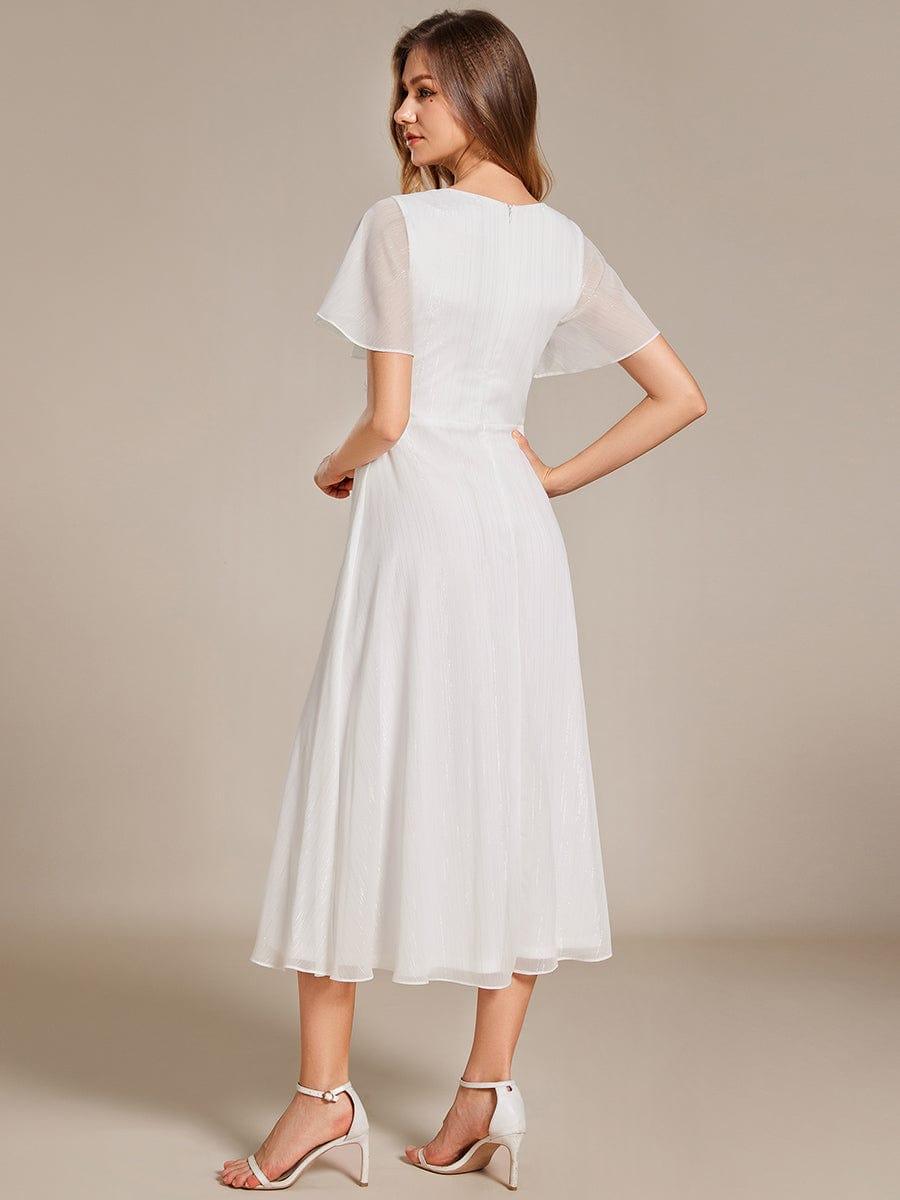 ever OPAHL|Glitter Short Sleeve A-Line Midi Wedding Guest Dress with Ruffled Hem