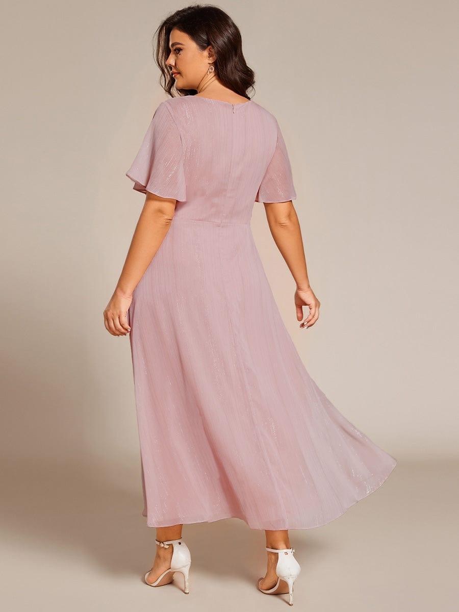 ever EMBER|Shimmering Long Sleeve V-Neck Chiffon Twist Knot A-Line Evening Dress