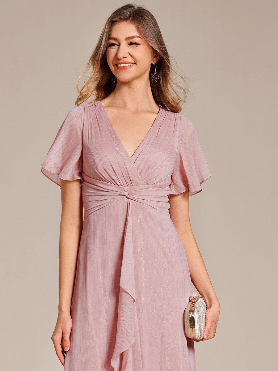 ever OPAHL|Glitter Short Sleeve A-Line Midi Wedding Guest Dress with Ruffled Hem