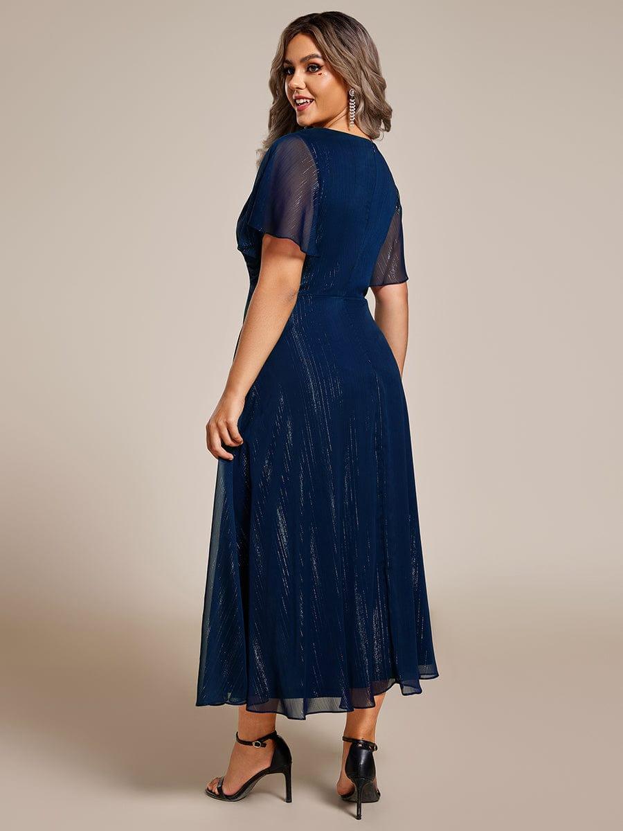 ever OPAHL|Glitter Short Sleeve A-Line Midi Wedding Guest Dress with Ruffled Hem
