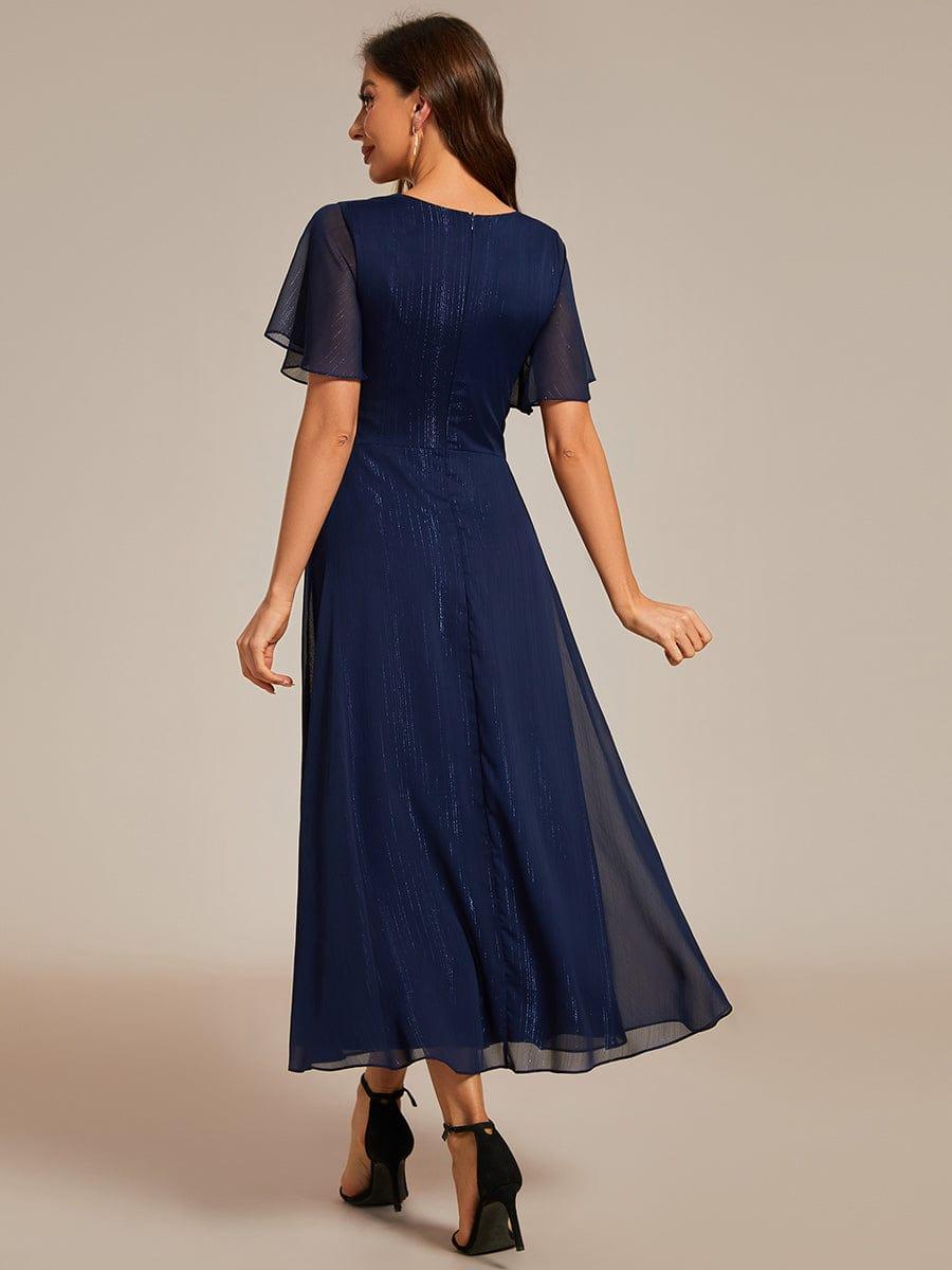 ever EMBER|Shimmering Long Sleeve V-Neck Chiffon Twist Knot A-Line Evening Dress