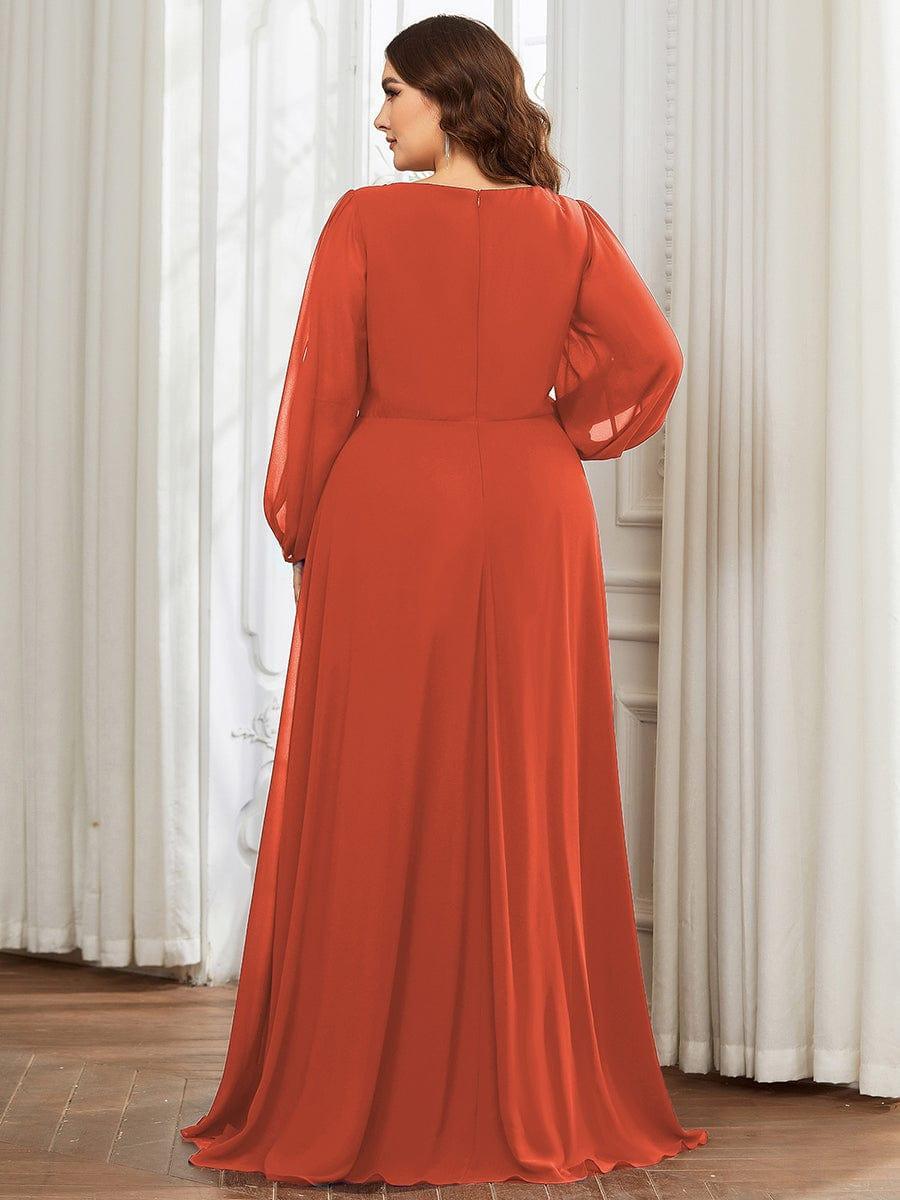 ever AMOUR|Lantern Long Slit Sleeve Deep V Applique Maxi Evening Dress