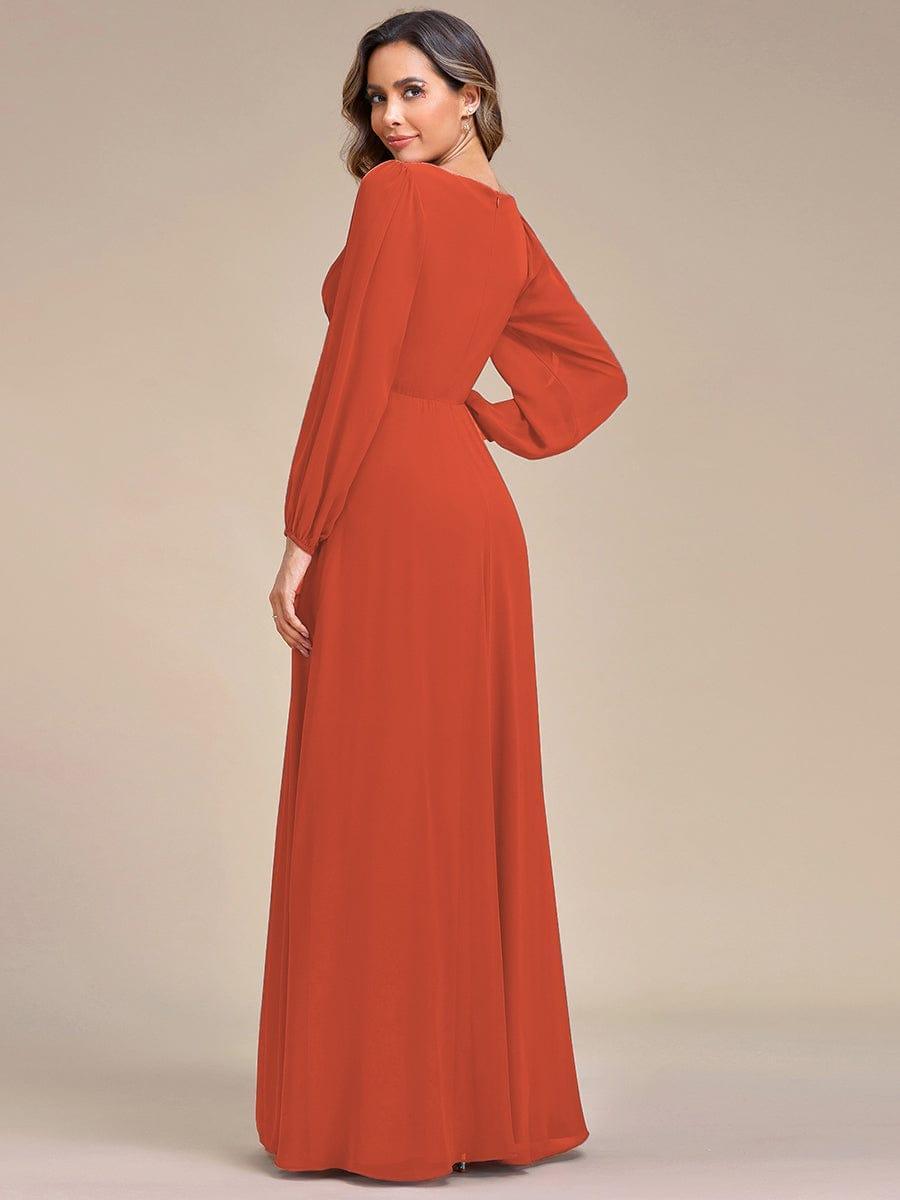 ever AMOUR|Lantern Long Slit Sleeve Deep V Applique Maxi Evening Dress