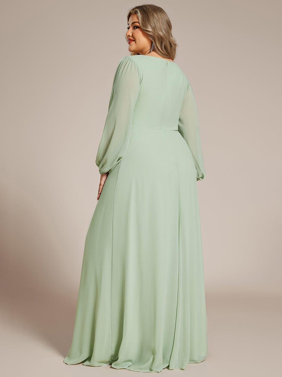 ever AMOUR|Lantern Long Slit Sleeve Deep V Applique Maxi Evening Dress