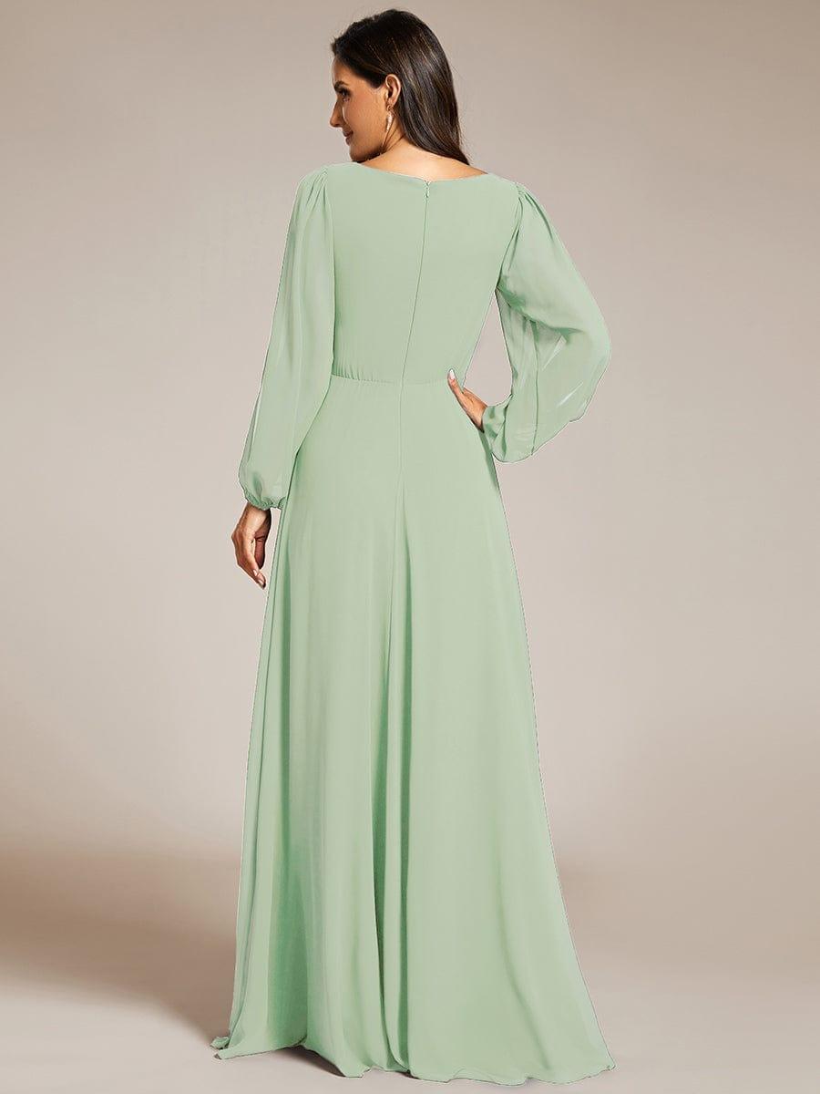 ever AMOUR|Lantern Long Slit Sleeve Deep V Applique Maxi Evening Dress