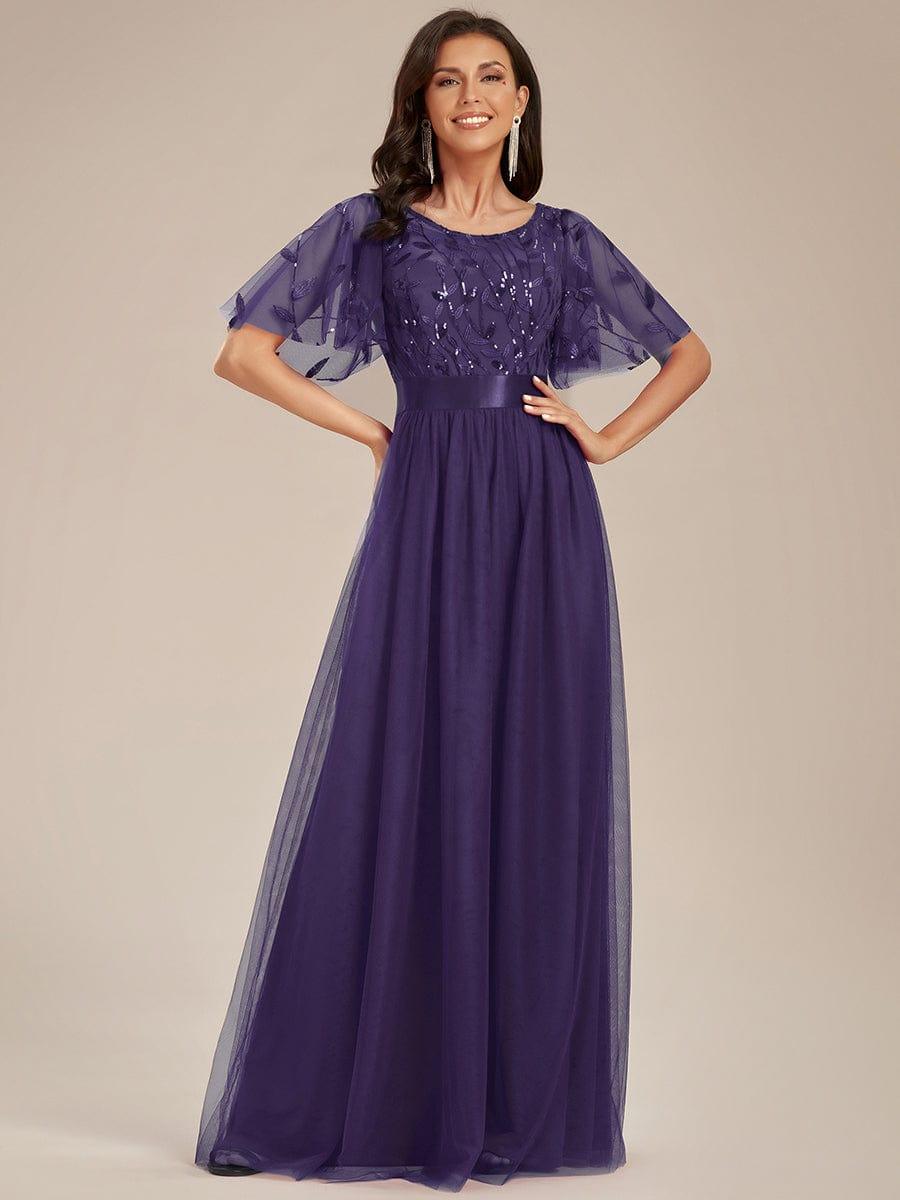 ever SAPHIR|Women's A-Line Short Sleeve Embroidery Floor Length Wedding Guest Dresses
