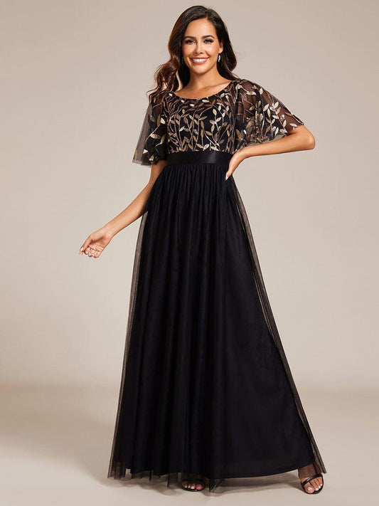 ever SAPHIR|Women's A-Line Short Sleeve Embroidery Floor Length Wedding Guest Dresses