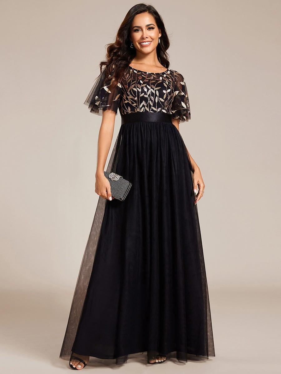 ever SAPHIR|Women's A-Line Short Sleeve Embroidery Floor Length Wedding Guest Dresses