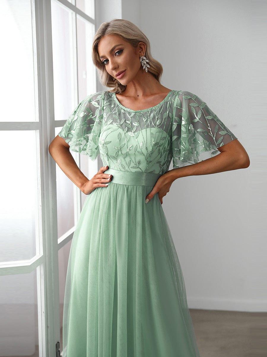 ever SAPHIR|Women's A-Line Short Sleeve Embroidery Floor Length Wedding Guest Dresses