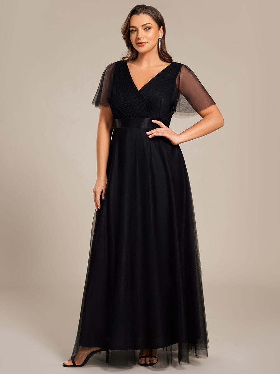 ever MISTE|Double V-Neck Tulle Floor-Length Bridesmaid Dress