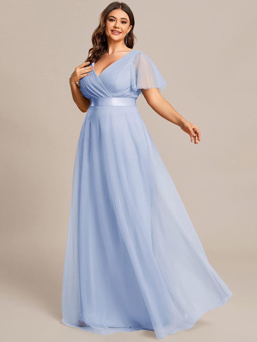ever MISTE|Double V-Neck Tulle Floor-Length Bridesmaid Dress