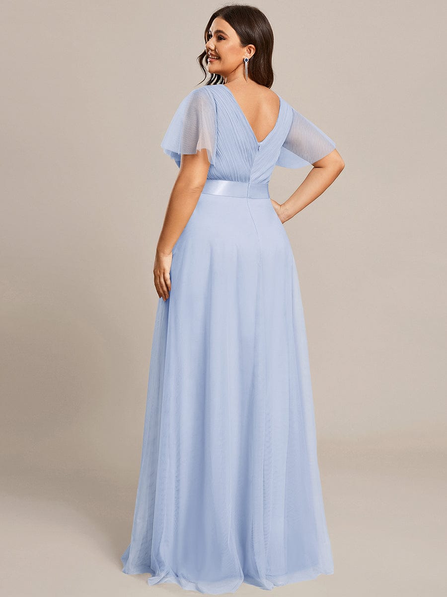 ever MISTE|Double V-Neck Tulle Floor-Length Bridesmaid Dress