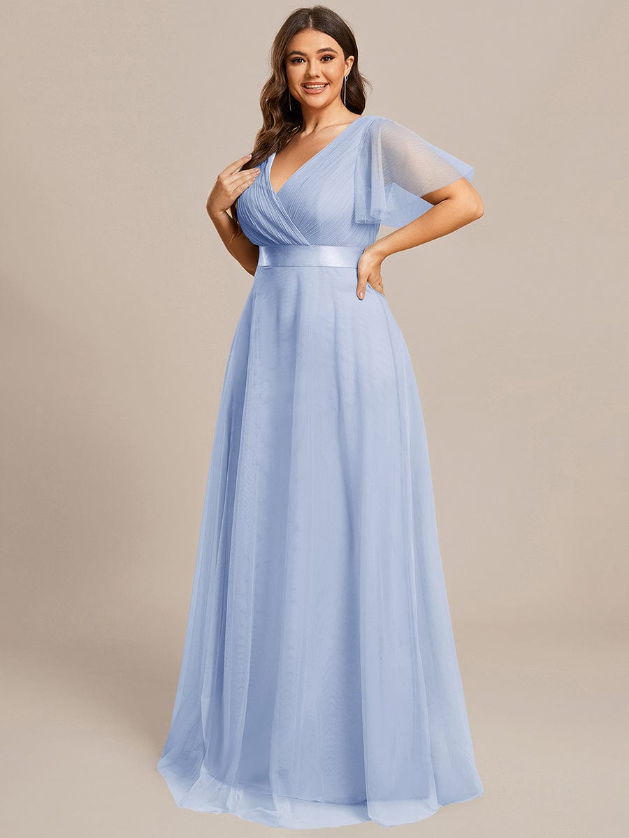ever MISTE|Double V-Neck Tulle Floor-Length Bridesmaid Dress
