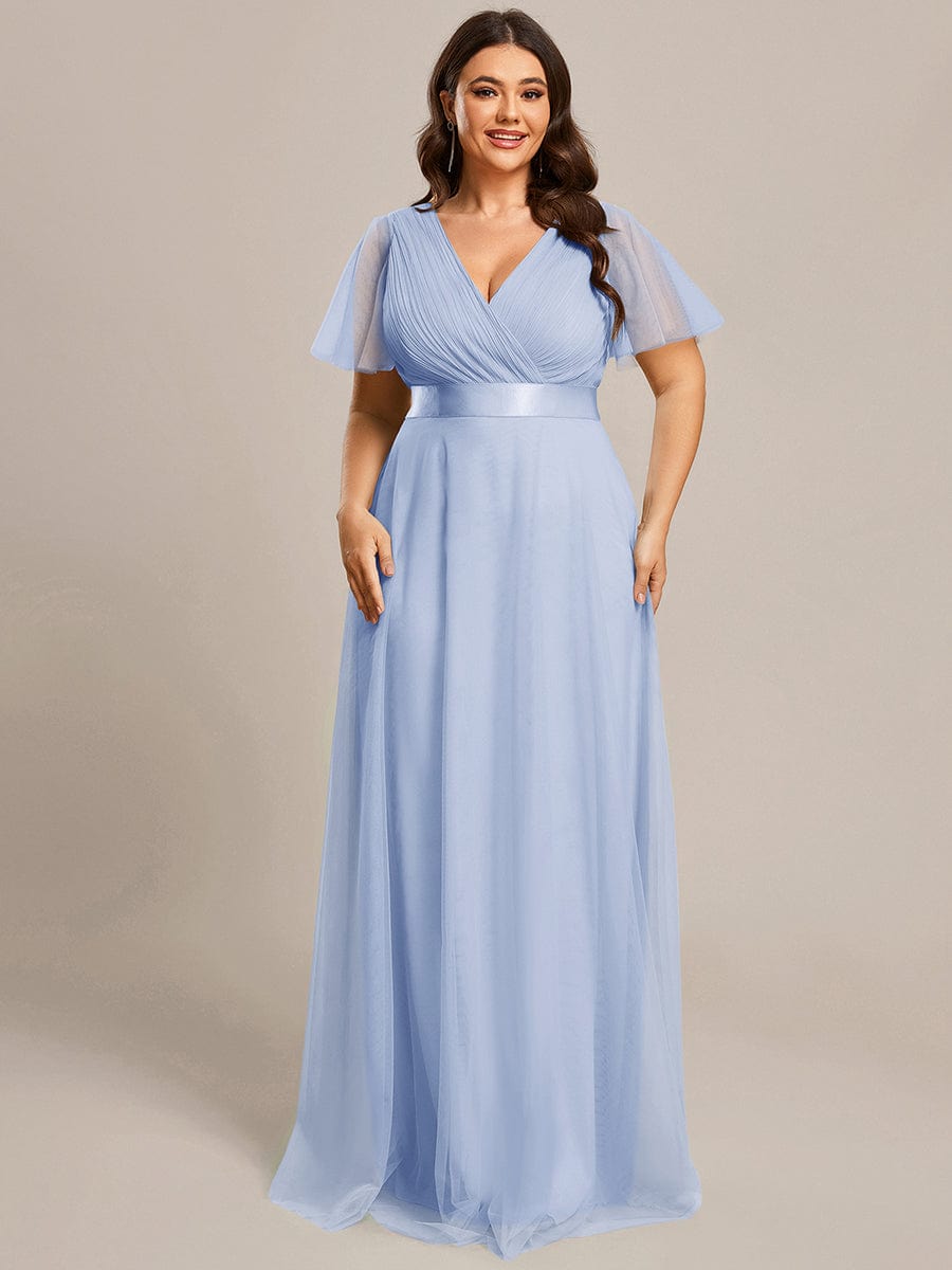 ever MISTE|Double V-Neck Tulle Floor-Length Bridesmaid Dress