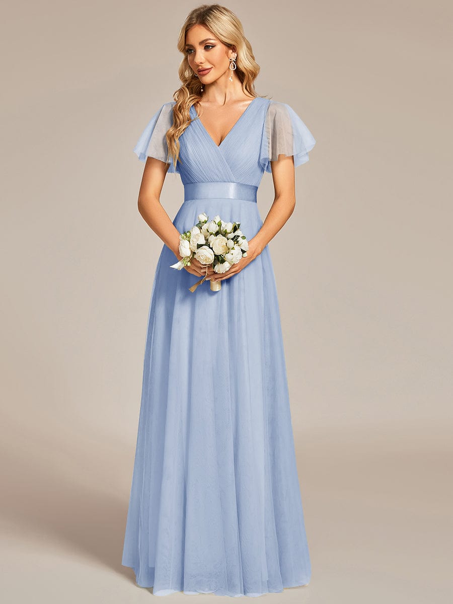 ever MISTE|Double V-Neck Tulle Floor-Length Bridesmaid Dress