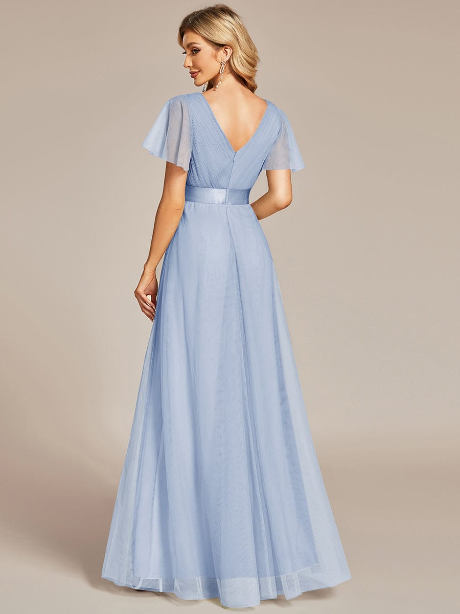 ever MISTE|Double V-Neck Tulle Floor-Length Bridesmaid Dress