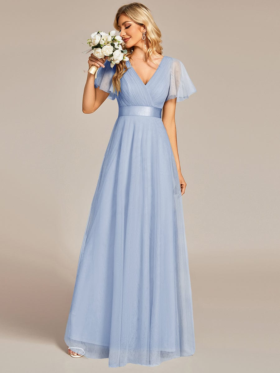 ever MISTE|Double V-Neck Tulle Floor-Length Bridesmaid Dress