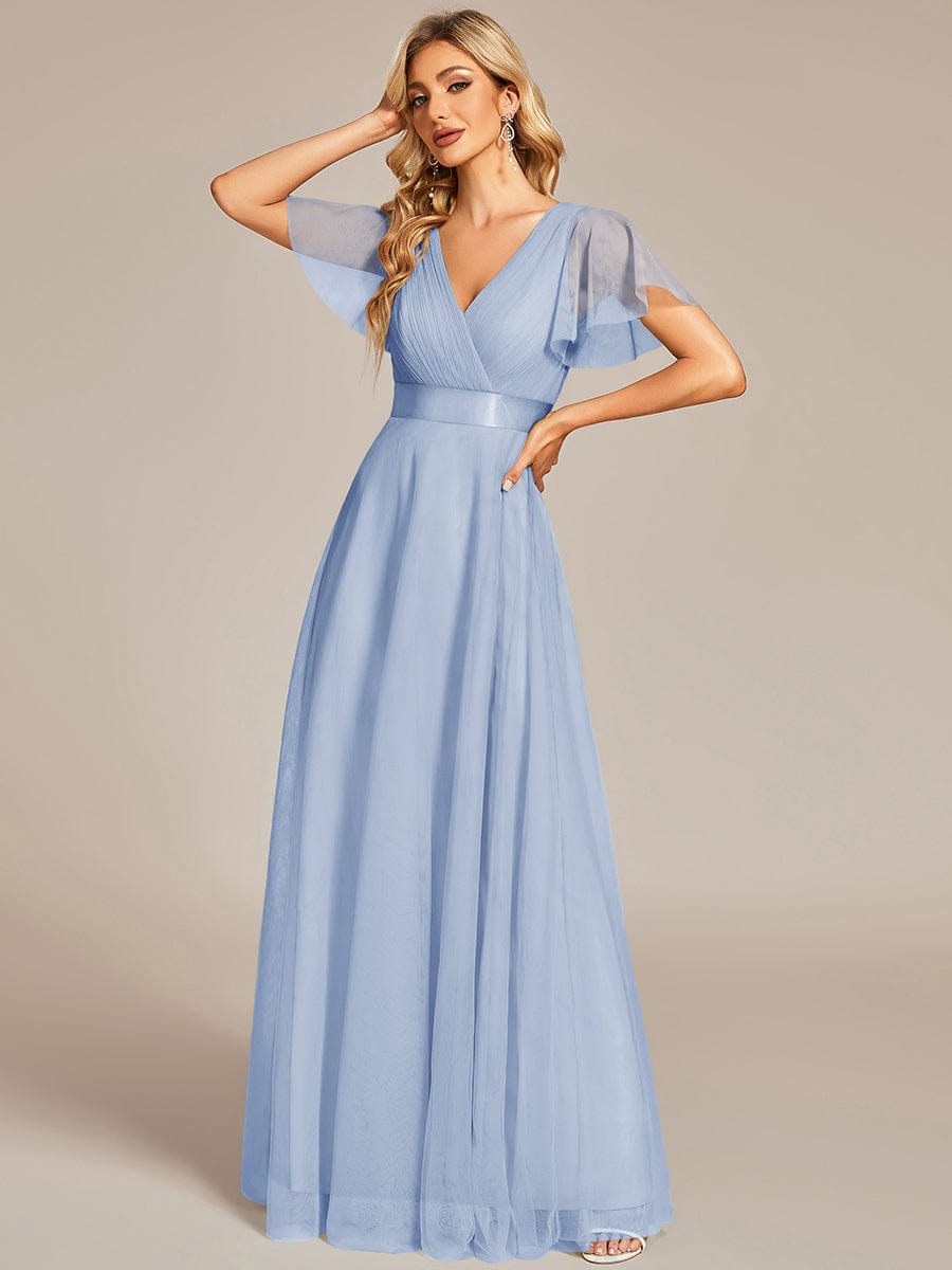 ever MISTE|Double V-Neck Tulle Floor-Length Bridesmaid Dress