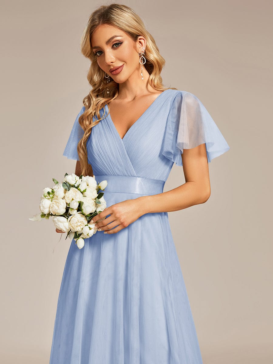 ever MISTE|Double V-Neck Tulle Floor-Length Bridesmaid Dress
