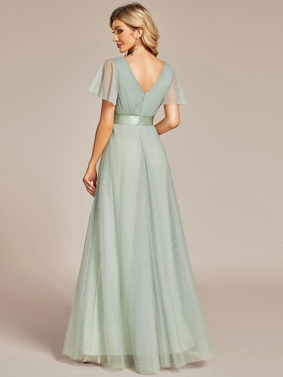 ever MISTE|Double V-Neck Tulle Floor-Length Bridesmaid Dress