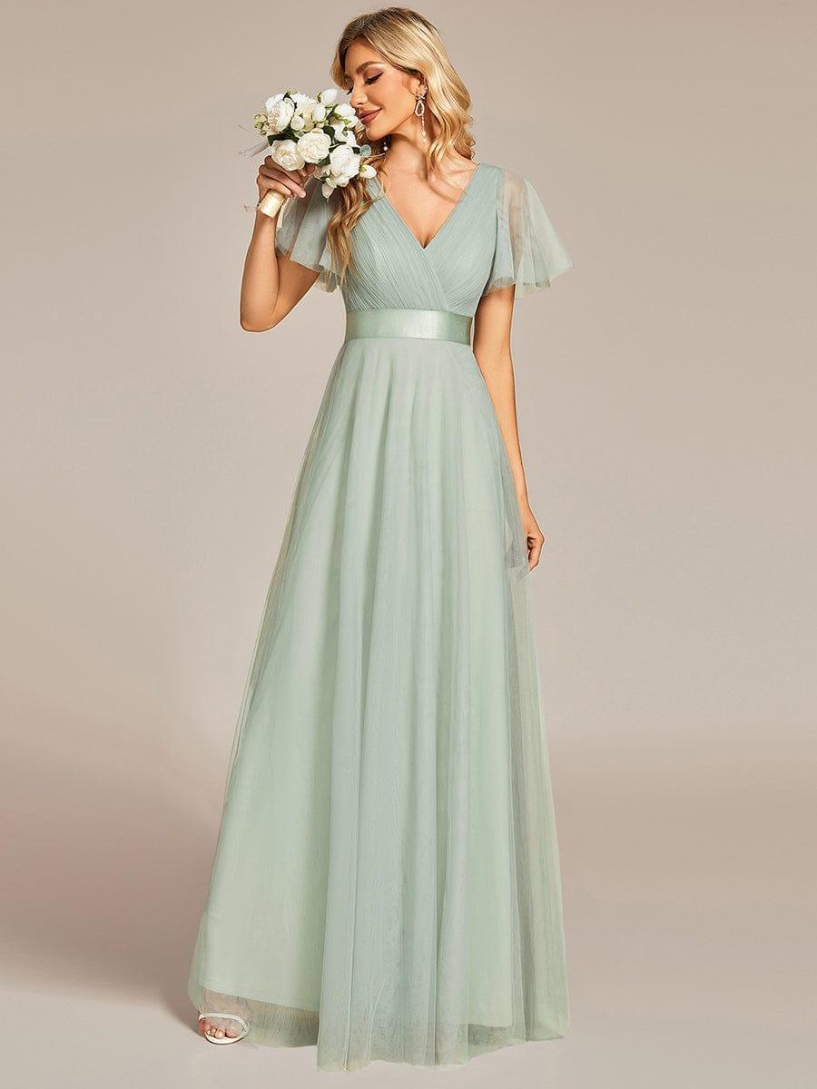 ever MISTE|Double V-Neck Tulle Floor-Length Bridesmaid Dress