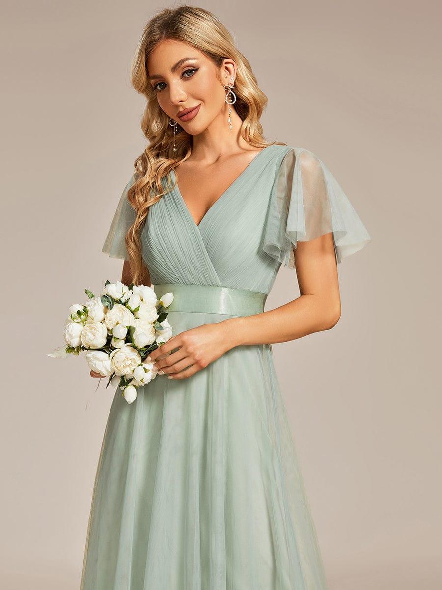 ever MISTE|Double V-Neck Tulle Floor-Length Bridesmaid Dress