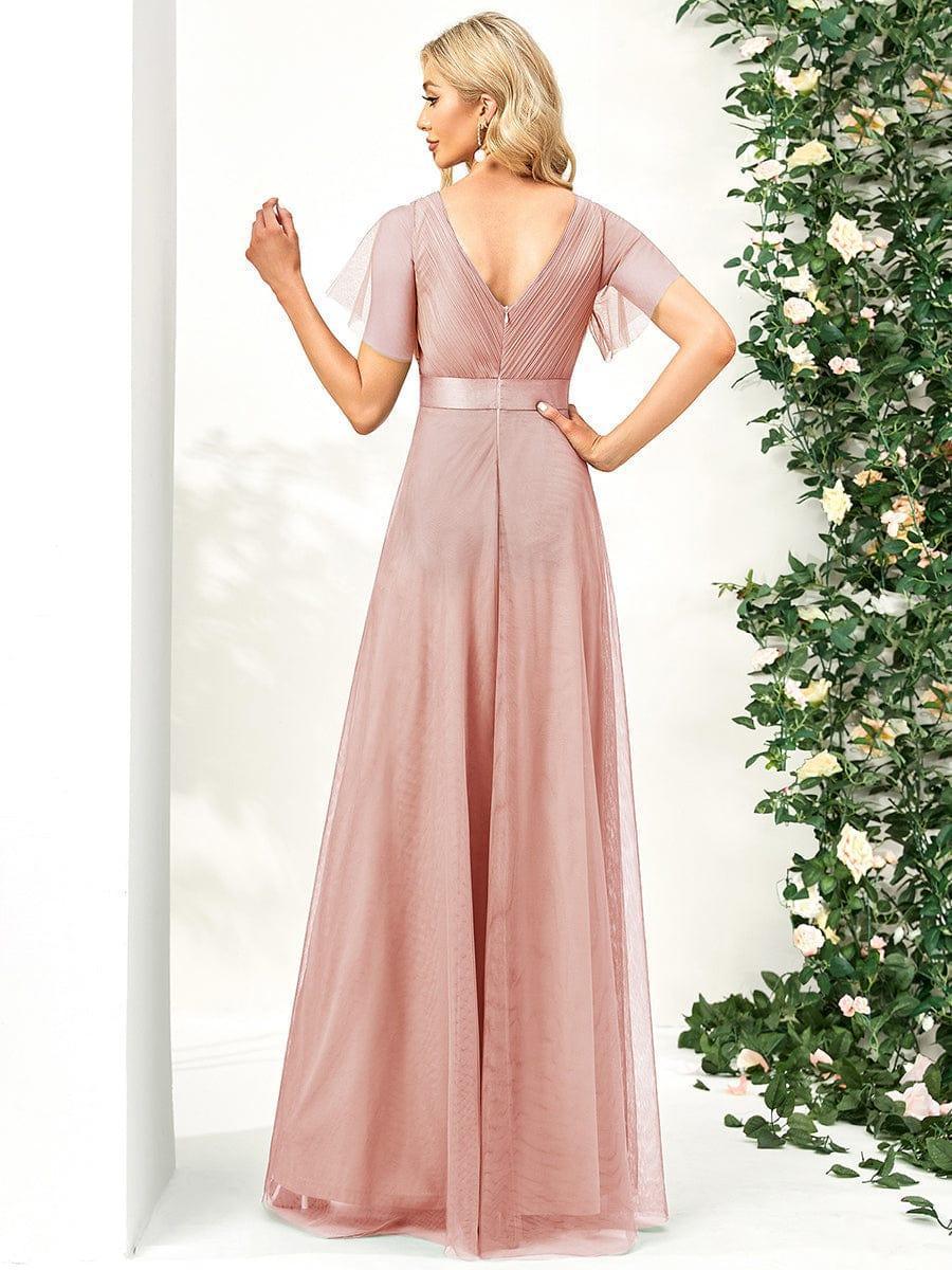 ever MISTE|Double V-Neck Tulle Floor-Length Bridesmaid Dress