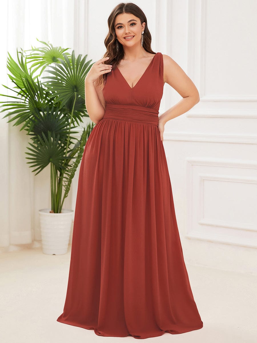 ever HUSH|V Neck Sleeveless Pleated Chiffon Maxi Evening Dress