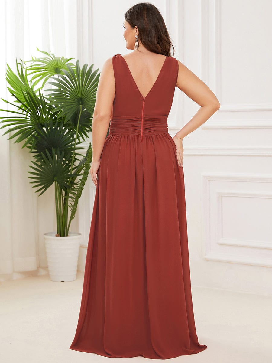 ever HUSH|V Neck Sleeveless Pleated Chiffon Maxi Evening Dress