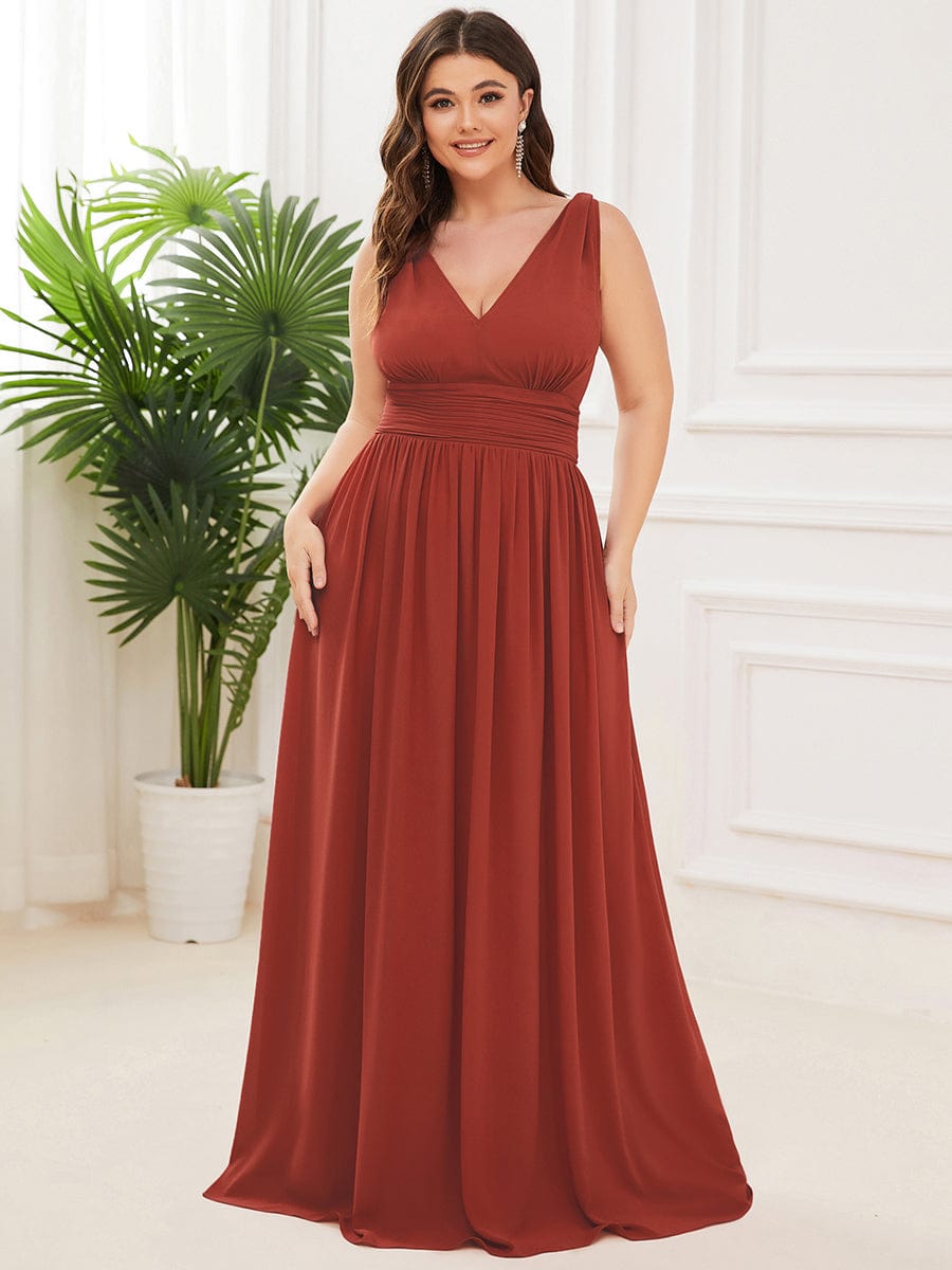 ever HUSH|V Neck Sleeveless Pleated Chiffon Maxi Evening Dress
