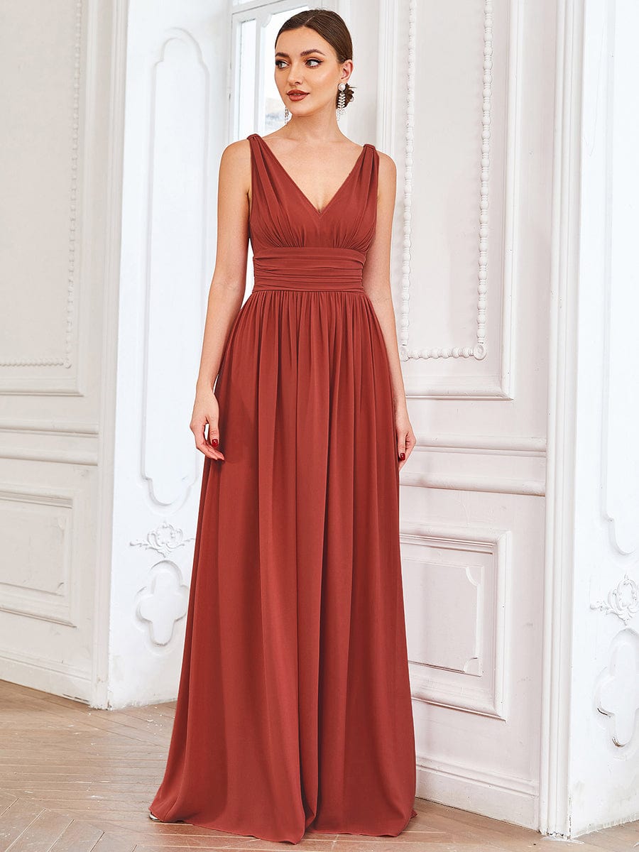 ever HUSH|V Neck Sleeveless Pleated Chiffon Maxi Evening Dress