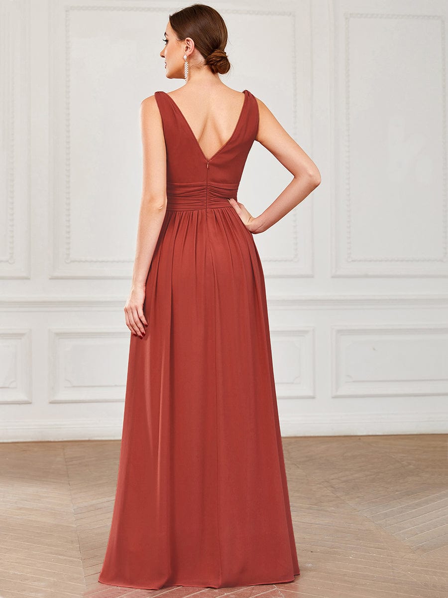 ever HUSH|V Neck Sleeveless Pleated Chiffon Maxi Evening Dress