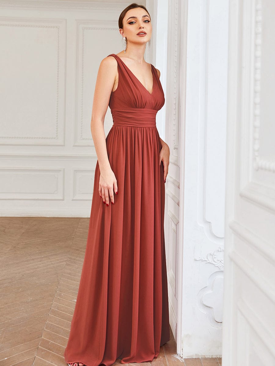 ever HUSH|V Neck Sleeveless Pleated Chiffon Maxi Evening Dress