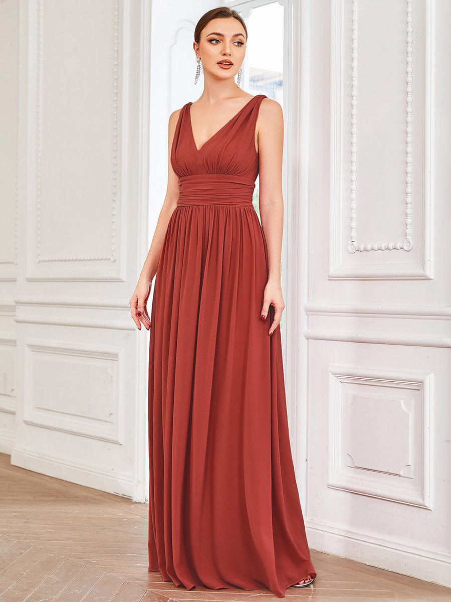 ever HUSH|V Neck Sleeveless Pleated Chiffon Maxi Evening Dress