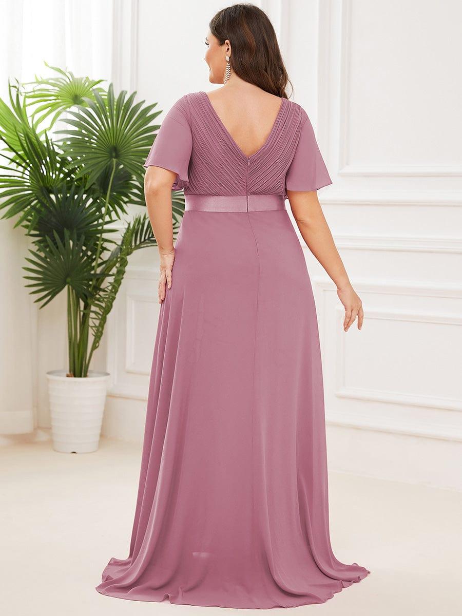 ever MONICA|Long Empire Waist Bridesmaid Dress with Short Flutter Sleeves