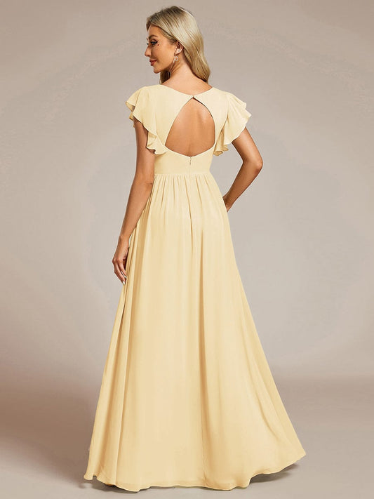 ever LILYANA|Elegant V-Neck Open Back Ruffled Sleeves Chiffon Bridesmaid Dress