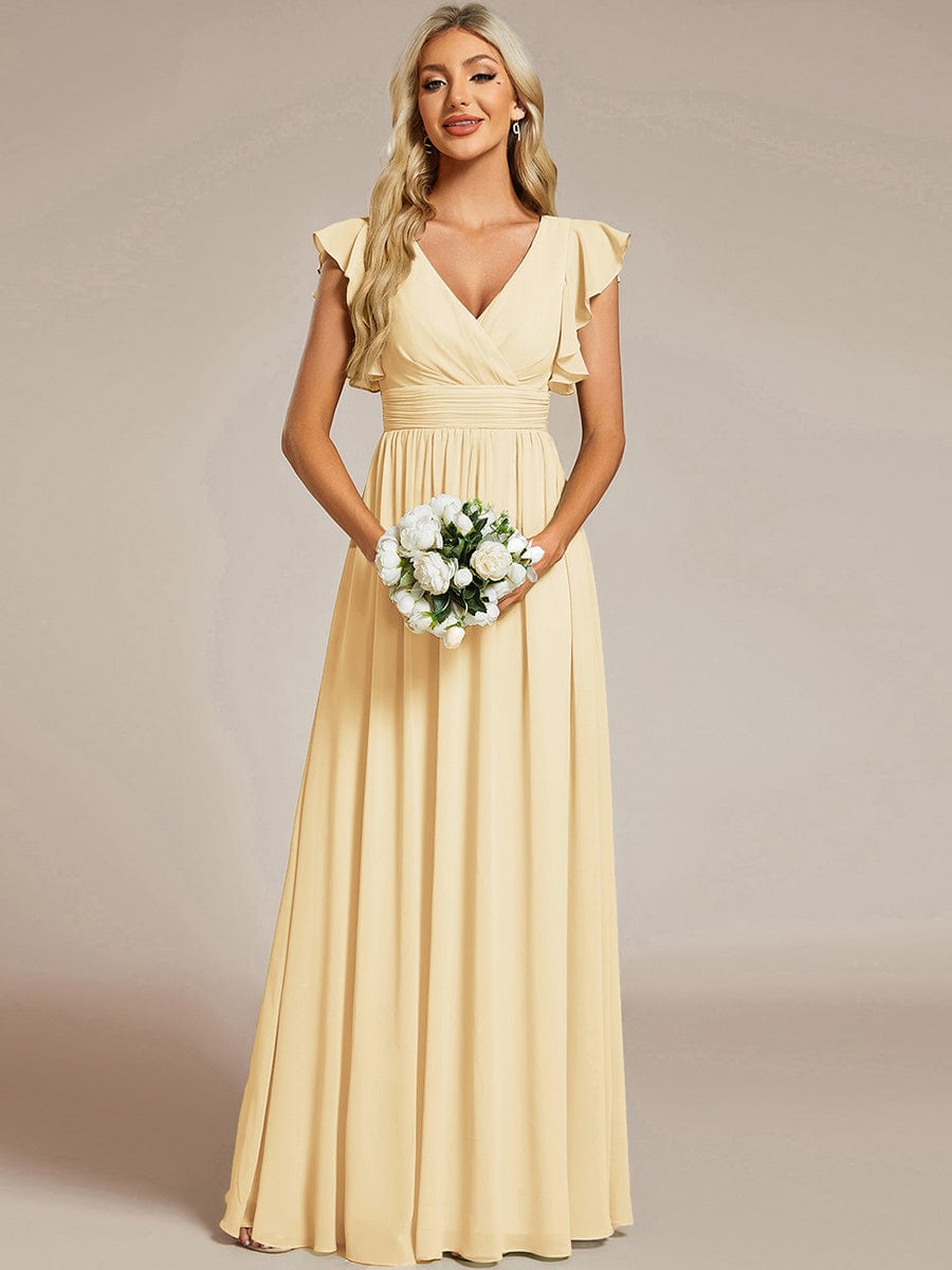 ever LILYANA|Elegant V-Neck Open Back Ruffled Sleeves Chiffon Bridesmaid Dress