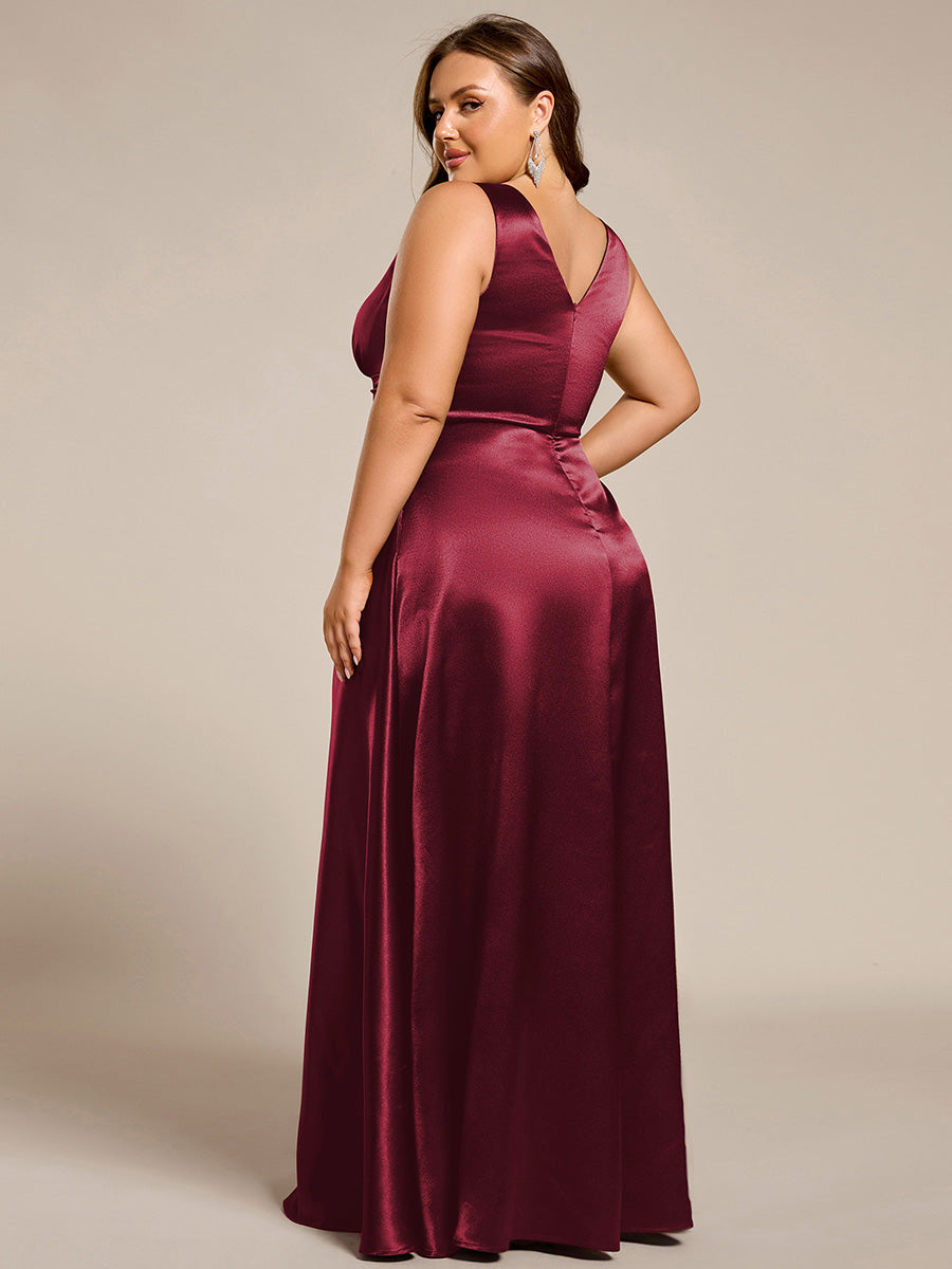 ever INDY|Sleeveless Empire Waist Satin Maxi Bridesmaid Dress With Pockets