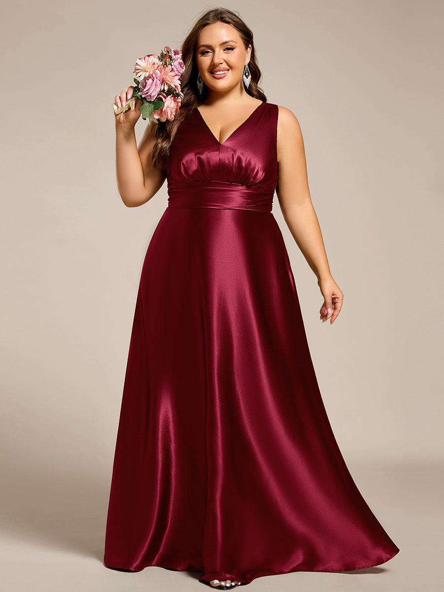 ever INDY|Sleeveless Empire Waist Satin Maxi Bridesmaid Dress With Pockets