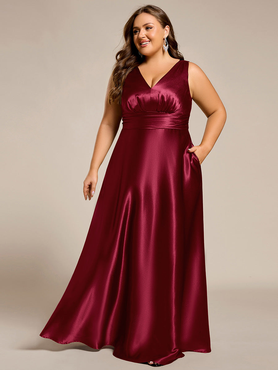 ever INDY|Sleeveless Empire Waist Satin Maxi Bridesmaid Dress With Pockets