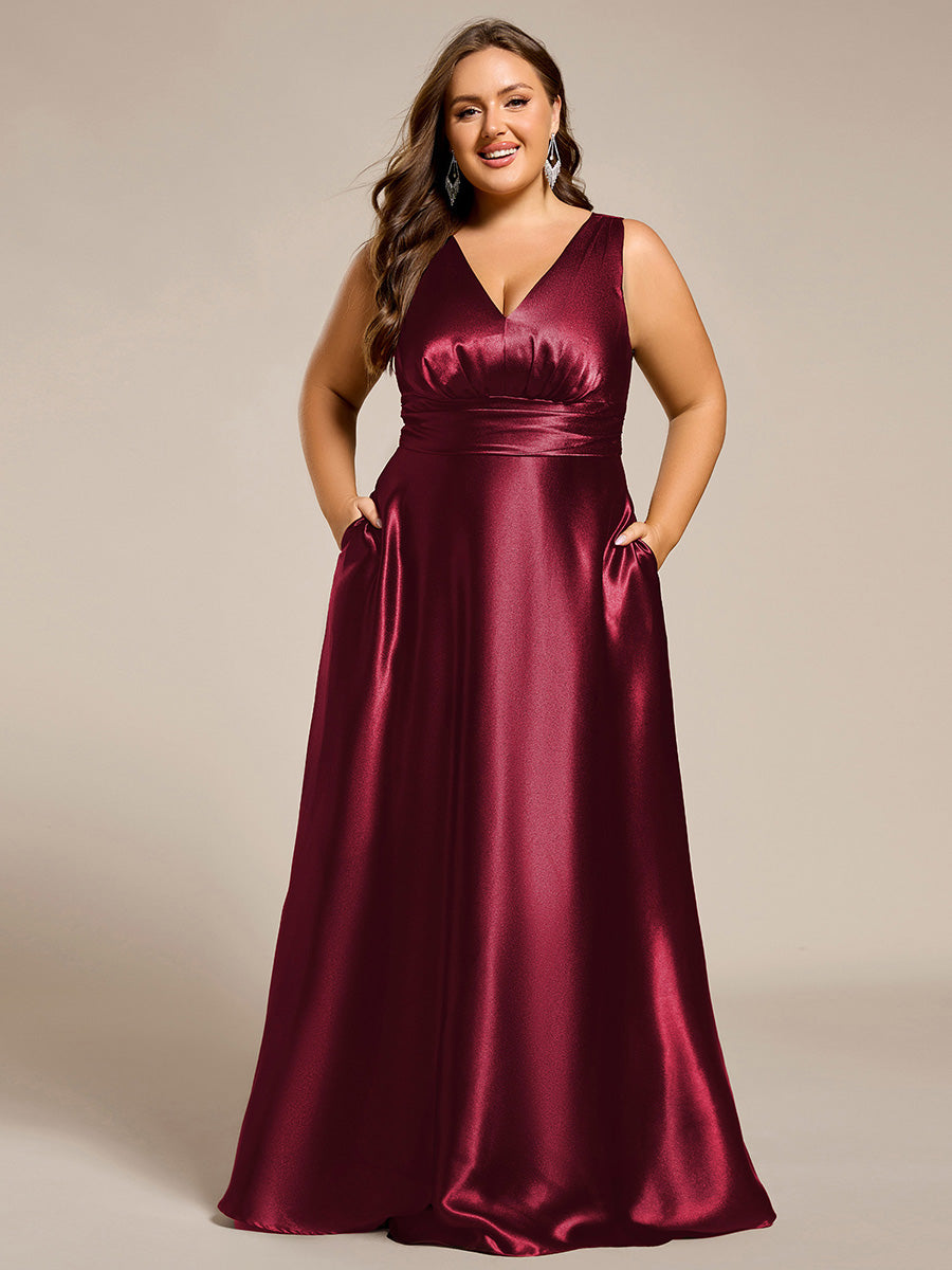 ever INDY|Sleeveless Empire Waist Satin Maxi Bridesmaid Dress With Pockets