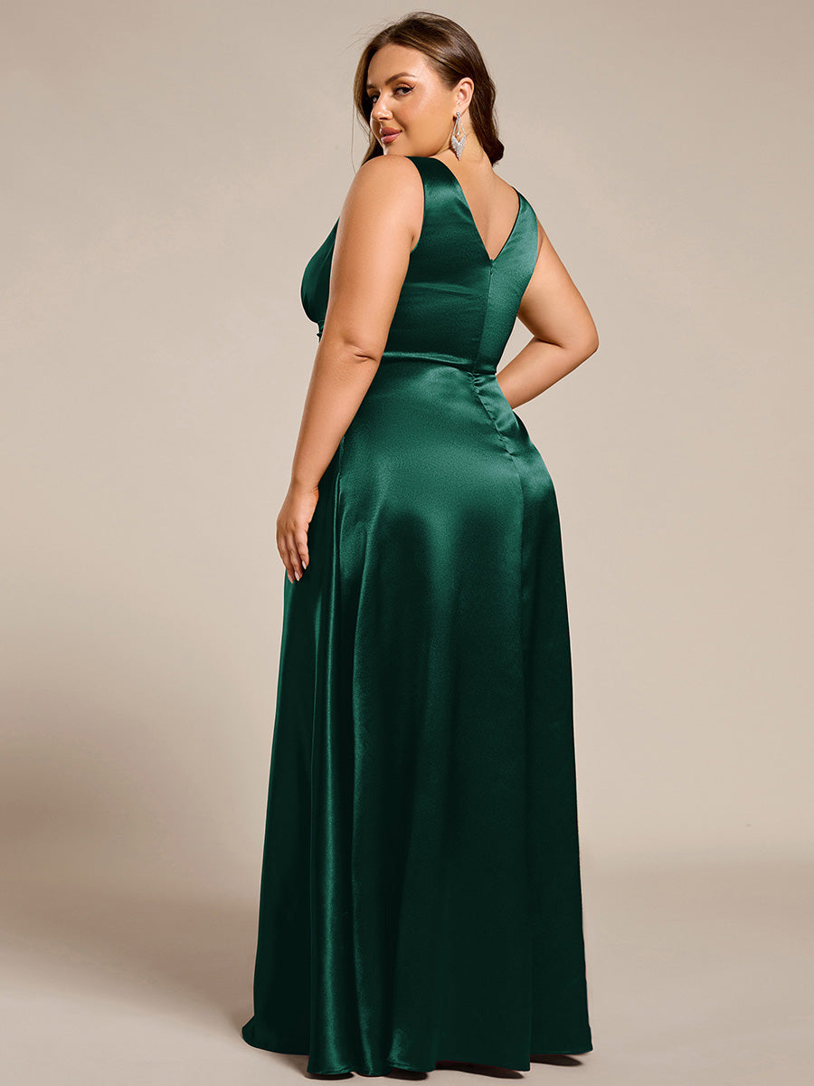 ever INDY|Sleeveless Empire Waist Satin Maxi Bridesmaid Dress With Pockets