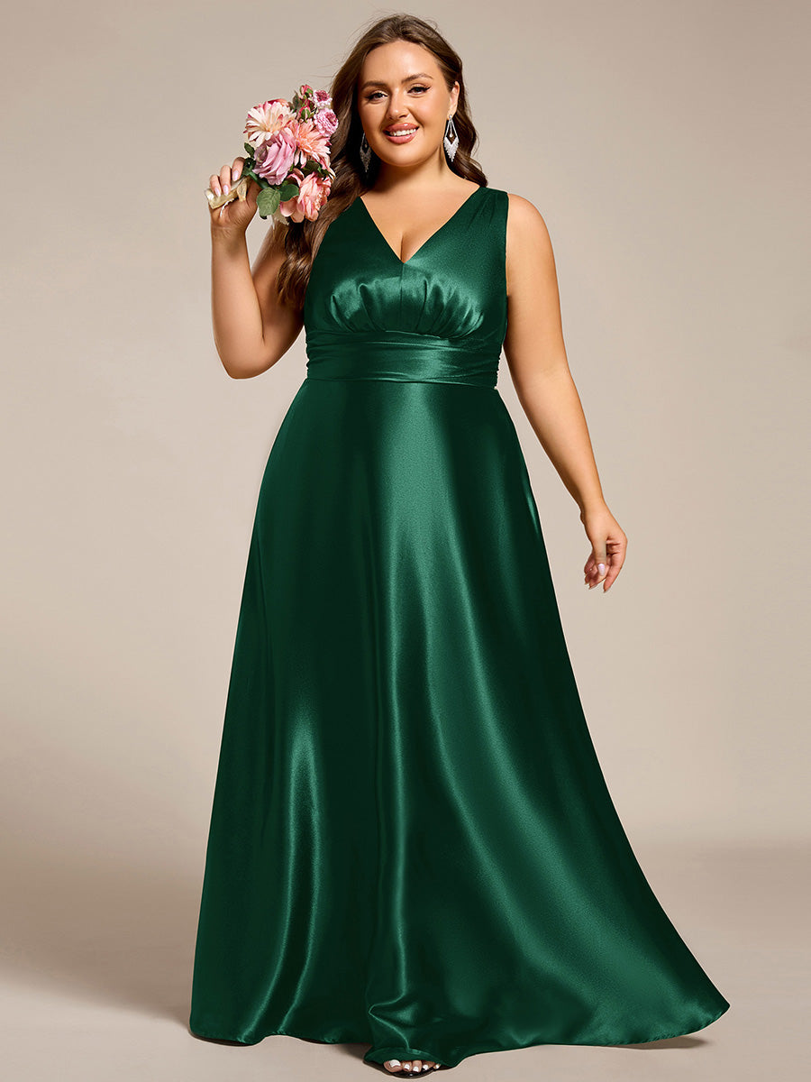 ever INDY|Sleeveless Empire Waist Satin Maxi Bridesmaid Dress With Pockets