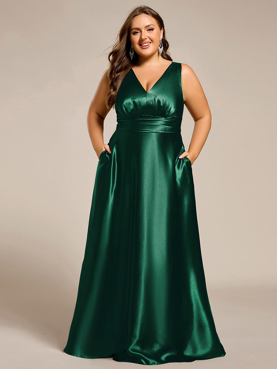 ever INDY|Sleeveless Empire Waist Satin Maxi Bridesmaid Dress With Pockets