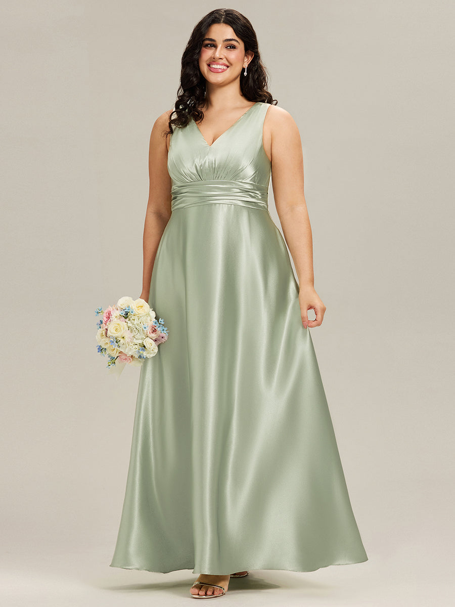 ever INDY|Sleeveless Empire Waist Satin Maxi Bridesmaid Dress With Pockets